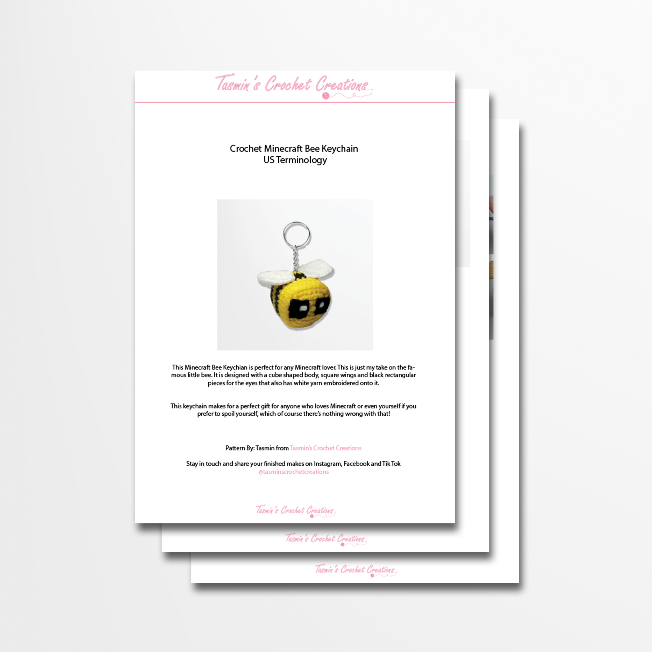 Crochet Minecraft Bee Keychain PDF Pattern